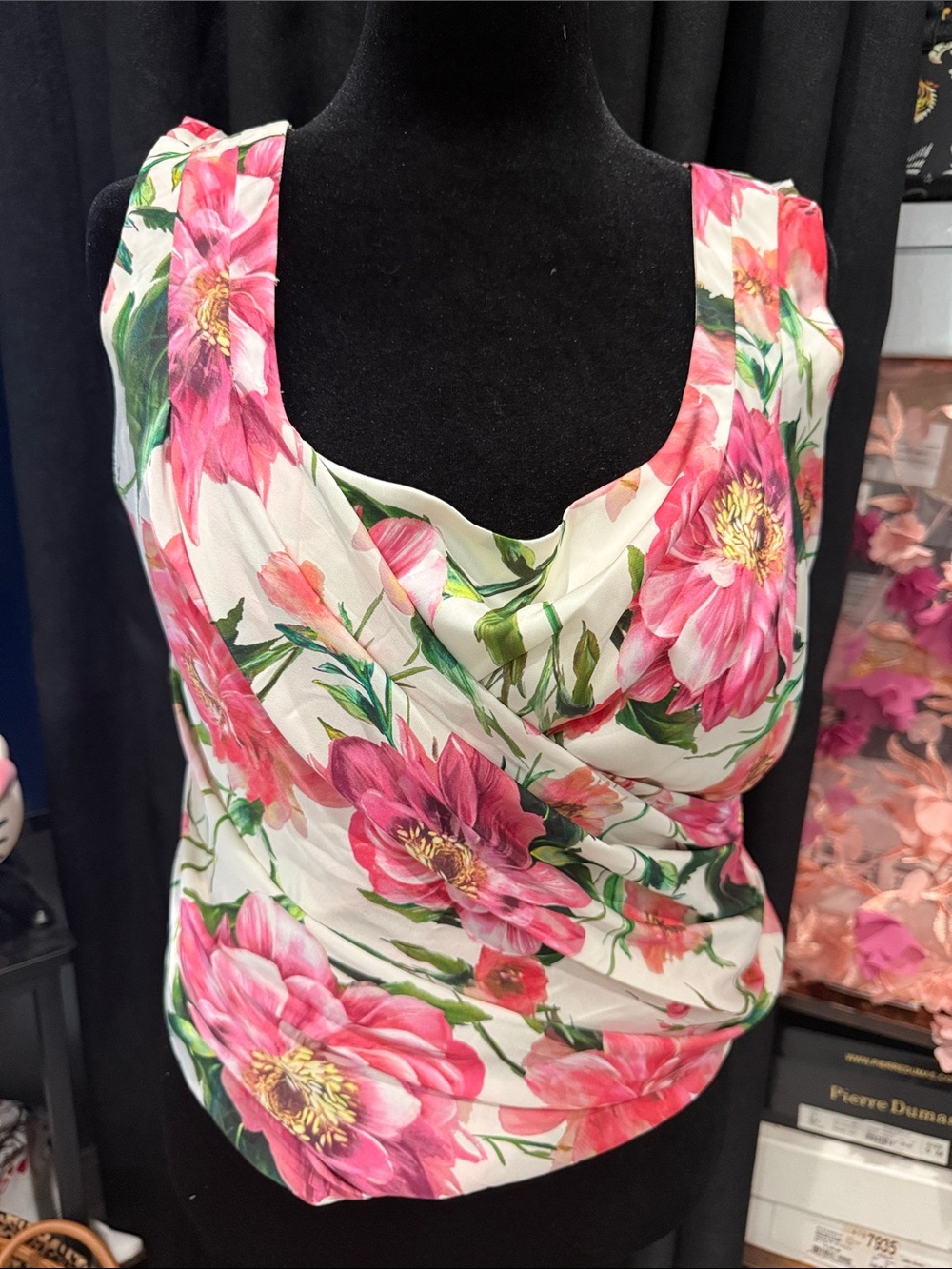 Express White Pink Floral Draped Cowl Neck Camisole